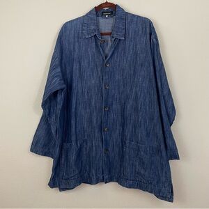 Eskandar Chambray-Linen Double-Stand Collar Shirt Jacket Size 2